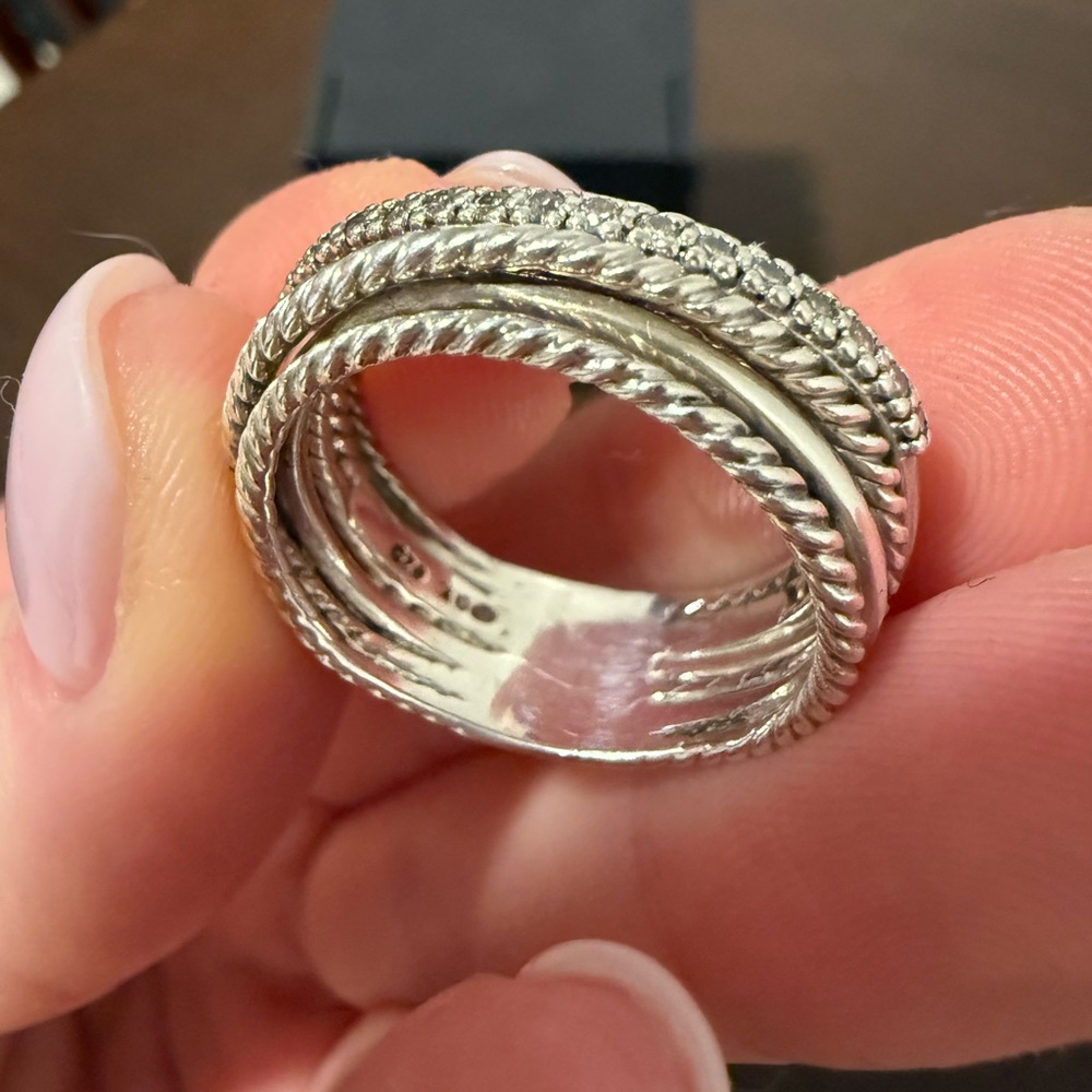 David Yurman Silver Twisted Rope Ring - Picture 2 of 9